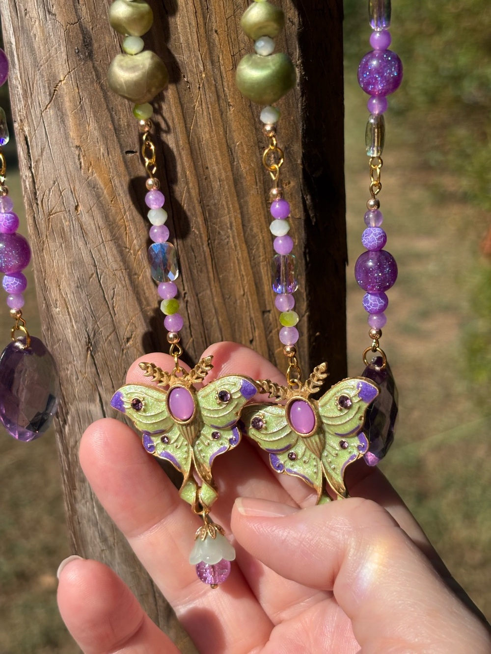 Moon Moth driftwood suncatcher
